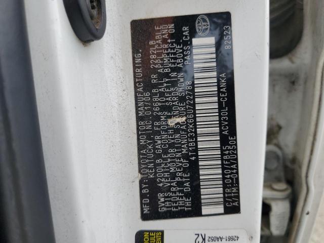 4T1BE32K66U722788 - 2006 TOYOTA CAMRY LE WHITE photo 12