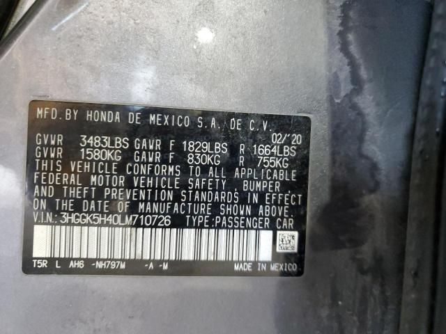 3HGGK5H40LM710726 - 2020 HONDA FIT LX GRAY photo 12