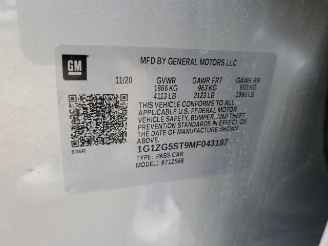 1G1ZG5ST9MF043187 - 2021 CHEVROLET MALIBU RS SILVER photo 12