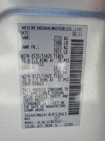 5N1AR2MN1FC695961 - 2015 NISSAN PATHFINDER S 银色 照片 14