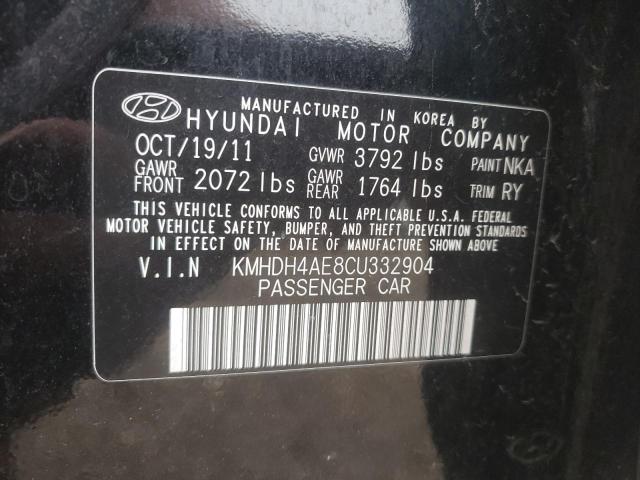 KMHDH4AE8CU332904 - 2012 HYUNDAI ELANTRA GLS BLACK photo 12