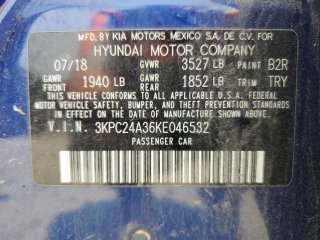3KPC24A36KE046532 - 2019 HYUNDAI ACCENT SE ლურჯი ფოტო 12