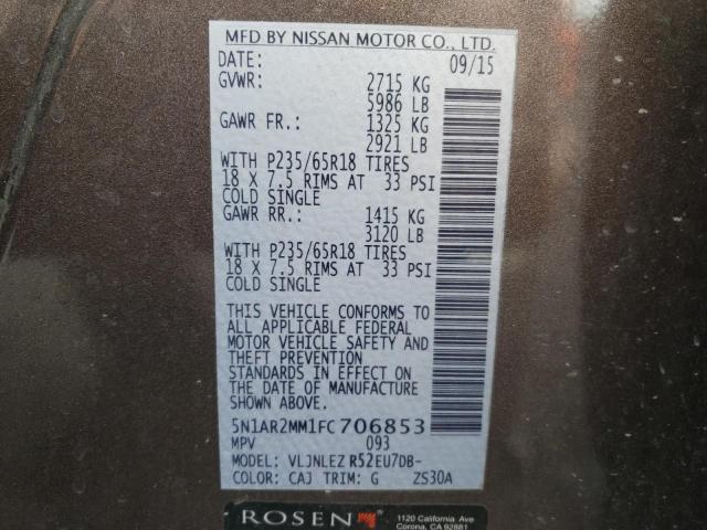 5N1AR2MM1FC706853 - 2015 NISSAN PATHFINDER S TAN photo 13