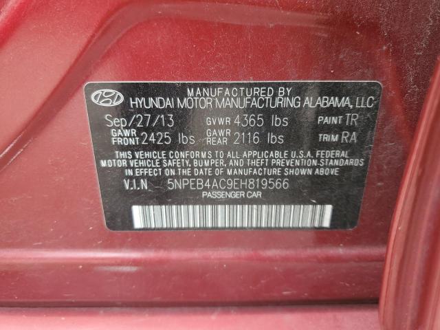 5NPEB4AC9EH819566 - 2014 HYUNDAI SONATA GLS RED photo 12