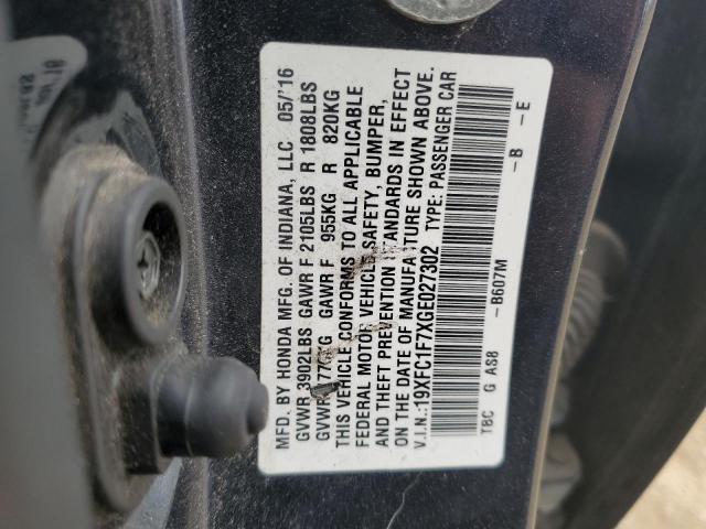 19XFC1F7XGE027302 - 2016 HONDA CIVIC EXL BLACK photo 12