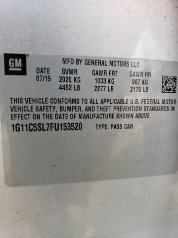 1G11C5SL7FU153520 - 2015 CHEVROLET MALIBU 1LT 银色 照片 12