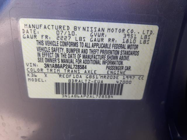 3N1AB6AP2AL728584 - 2010 NISSAN SENTRA 2.0 GRAY photo 12