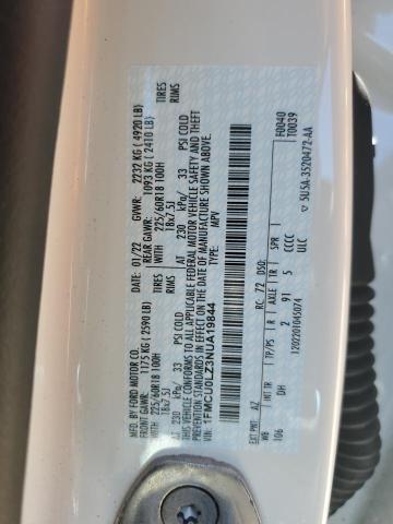 1FMCU0LZ3NUA19844 - 2022 FORD ESCAPE TITANIUM 白色 照片 13