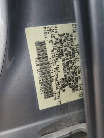 3N1BC1CP9CK295601 - 2012 NISSAN VERSA S GRAY photo 12