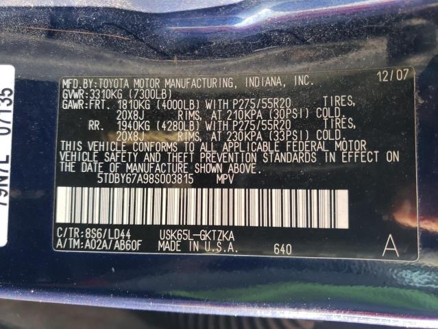 5TDBY67A98S003815 - 2008 TOYOTA SEQUOIA PLATINUM BLUE photo 13