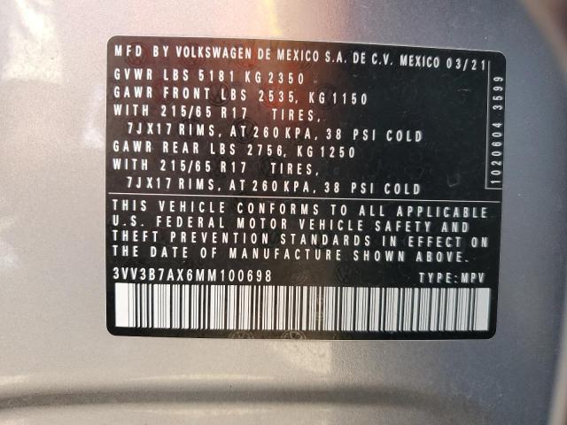 3VV3B7AX6MM100698 - 2021 VOLKSWAGEN TIGUAN SE Күміс фото 14