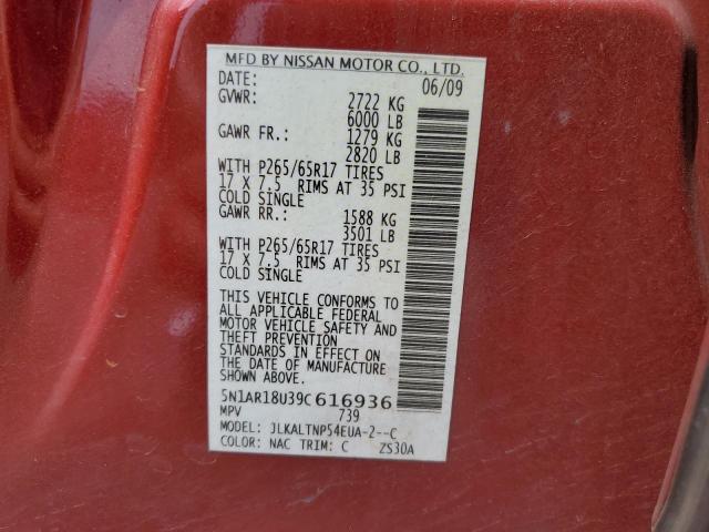 5N1AR18U39C616936 - 2009 NISSAN PATHFINDER S RED photo 13