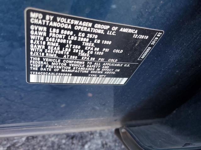 1V24C2CA2LC203028 - 2020 VOLKSWAGEN ATLAS CROS SE Синий фото 12