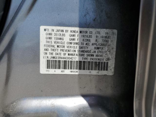 JHMGE8H44AC004217 - 2010 HONDA FIT SPORT SILVER photo 12