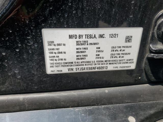 5YJSA1E66NF460913 - 2022 TESLA MODEL S 黑色 照片 12