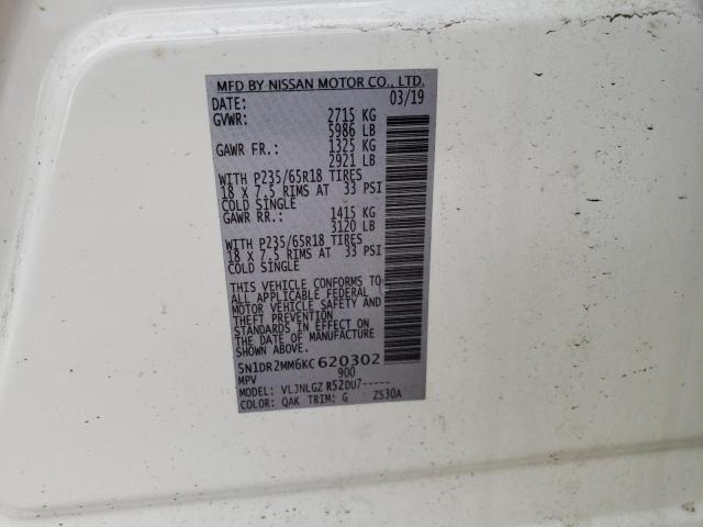 5N1DR2MM6KC620302 - 2019 NISSAN PATHFINDER S WHITE photo 13