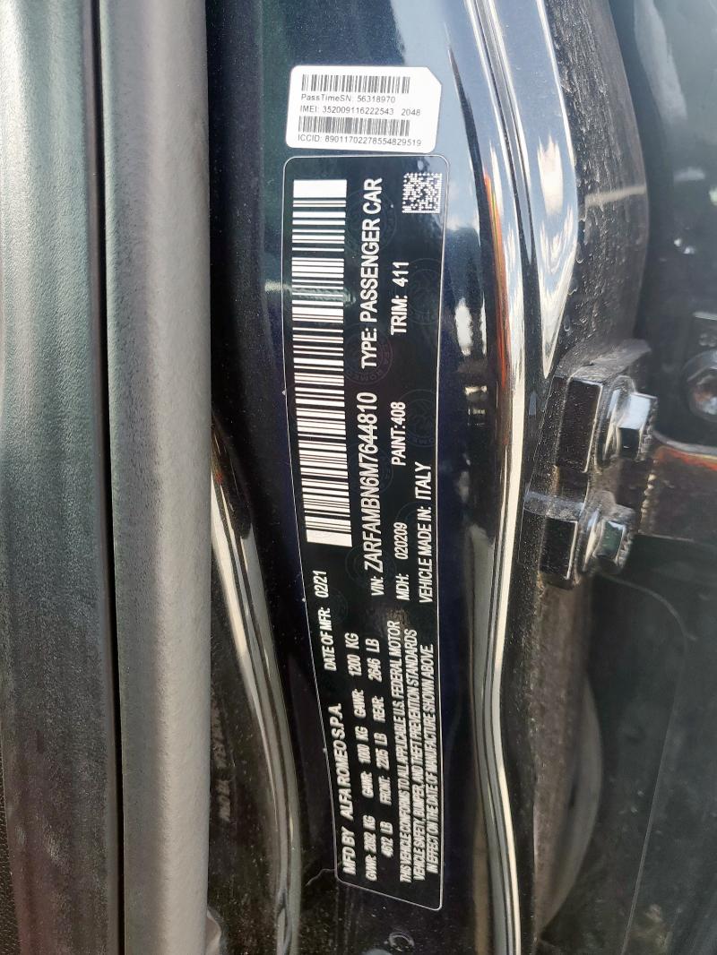 ZARFAMBN6M7644810 - 2021 ALFA ROMEO GIULIA TI Սև լուսանկար 13