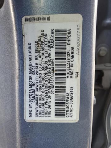 2T1KR32E33C041659 - 2003 TOYOTA COROLLA MA XR BLUE photo 12
