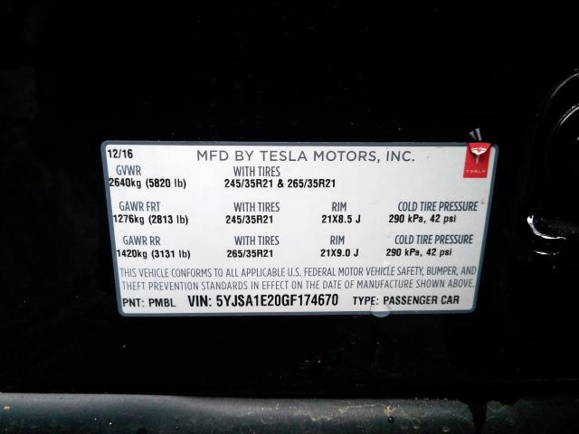 5YJSA1E20GF174670 - 2016 TESLA MODEL S  صورة 10