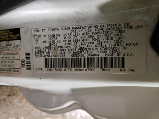 5TEUU42N47Z327338 - 2007 TOYOTA TACOMA ACCESS CAB თეთრი ფოტო 12