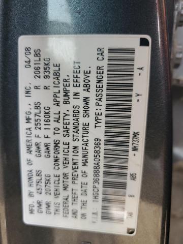 1HGCP36888A058369 - 2008 HONDA ACCORD EXL SILVER photo 12