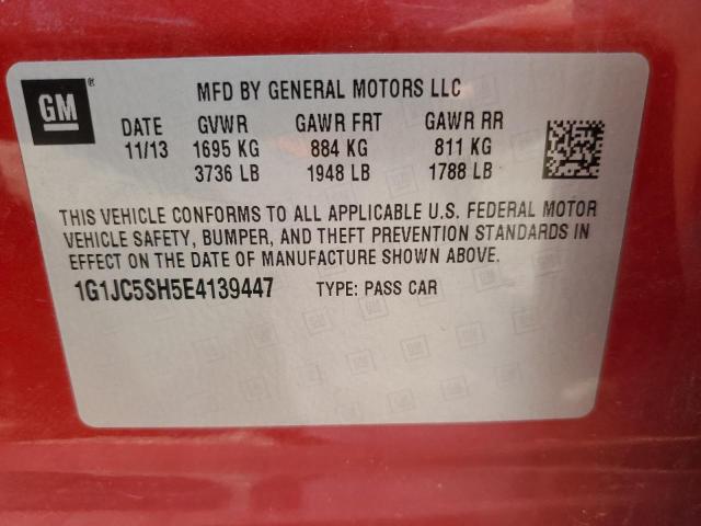 1G1JC5SH5E4139447 - 2014 CHEVROLET SONIC LT 红色 照片 12