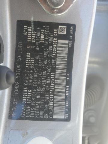 JHMFC1F77JX025187 - 2018 HONDA CIVIC EXL SILVER photo 12