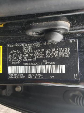 5TDBK3EH3DS247342 - 2013 TOYOTA HIGHLANDER BASE Noir photo 13