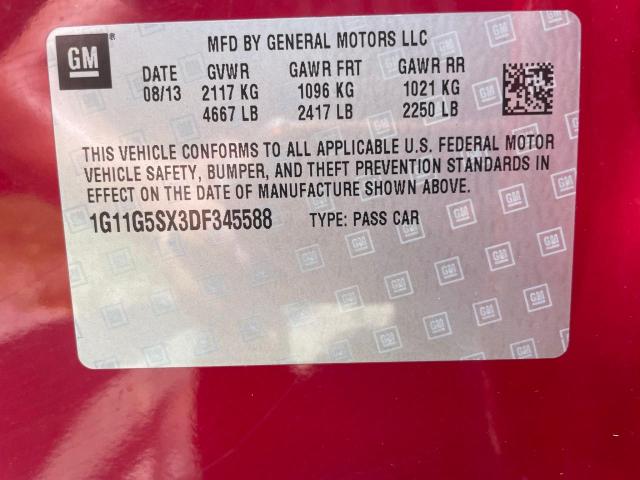 1G11G5SX3DF345588 - 2013 CHEVROLET MALIBU 3LT წითელი ფოტო 10