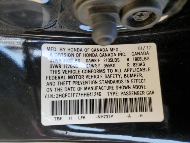 2HGFC1F77HH641246 - 2017 HONDA CIVIC EXL BLACK photo 12