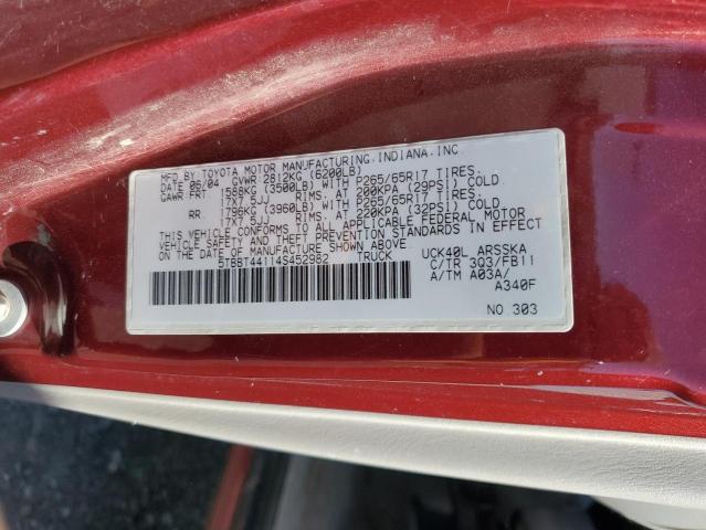 5TBBT44114S452982 - 2004 TOYOTA TUNDRA ACCESS CAB SR5 BURGUNDY photo 12
