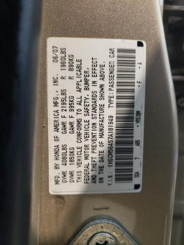 1HGCM56457A181949 - 2007 HONDA ACCORD LX TAN photo 12