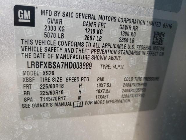 LRBFXBSA7HD003889 - 2017 BUICK ENVISION ESSENCE Արծաթագույն լուսանկար 13