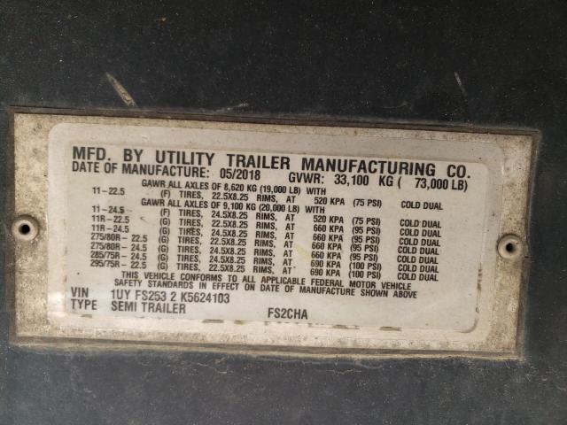 1UYFS2532K5624103 - 2019 UTILITY TRAILER SILVER photo 10