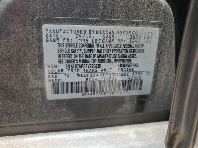 3N1AB7AP0FY270835 - 2015 NISSAN SENTRA S GRAY photo 13