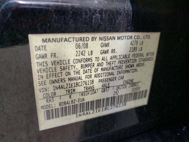 1N4AL21E18C276138 - 2008 NISSAN ALTIMA 2.5 BLACK photo 12