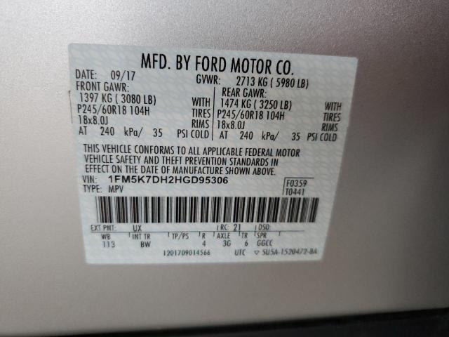 1FM5K7DH2HGD95306 - 2017 FORD EXPLORER XLT SILVER photo 13