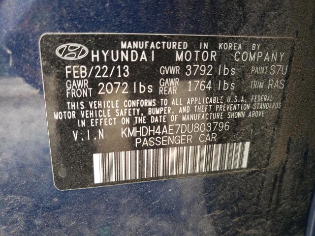 KMHDH4AE7DU803796 - 2013 HYUNDAI ELANTRA GLS BLUE photo 12