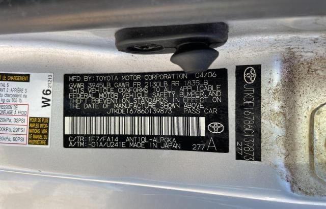 JTKDE167860139873 - 2006 TOYOTA SCION TC ვერცხლისფერი ფოტო 10