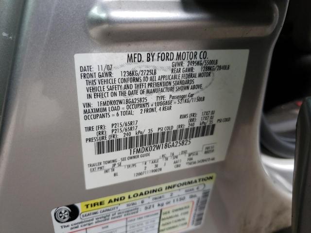 1FMDK02W18GA25825 - 2008 FORD TAURUS X SEL SILVER photo 13