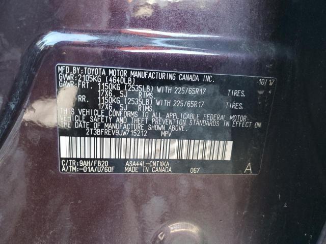 2T3BFREV9JW715212 - 2018 TOYOTA RAV4 LE أرجواني صورة 13