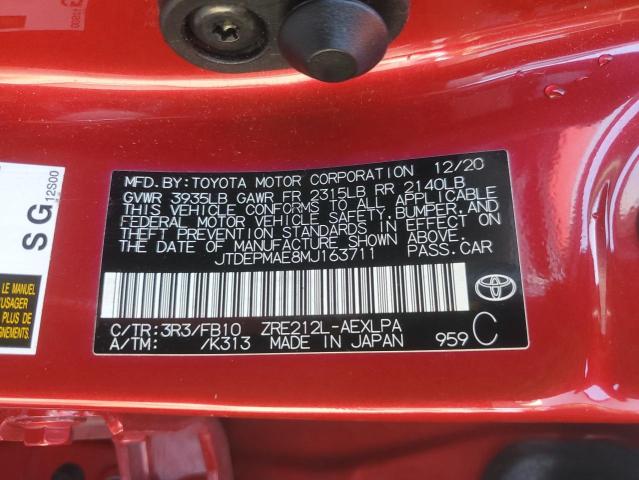 JTDEPMAE8MJ163711 - 2021 TOYOTA COROLLA LE Qırmızı foto 12