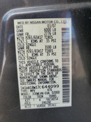 5N1AR18W17C644099 - 2007 NISSAN PATHFINDER LE 灰色 照片 13