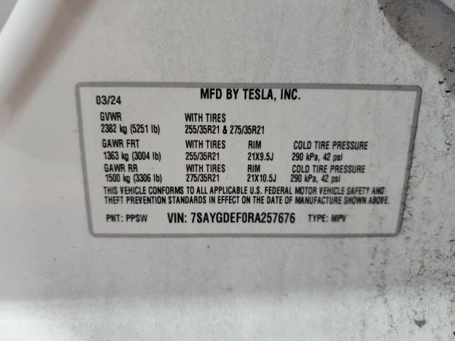 7SAYGDEF0RA257676 - 2024 TESLA MODEL Y WHITE photo 13
