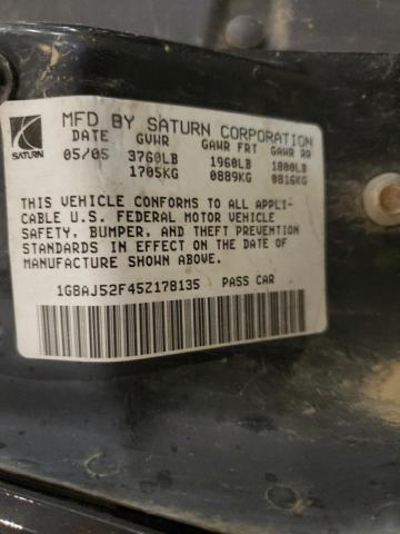 1G8AJ52F45Z178135 - 2005 SATURN ION LEVEL 2 BLACK photo 12