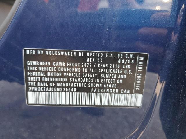 3VW2K7AJ0EM375648 - 2014 VOLKSWAGEN JETTA BASE 蓝色 照片 12