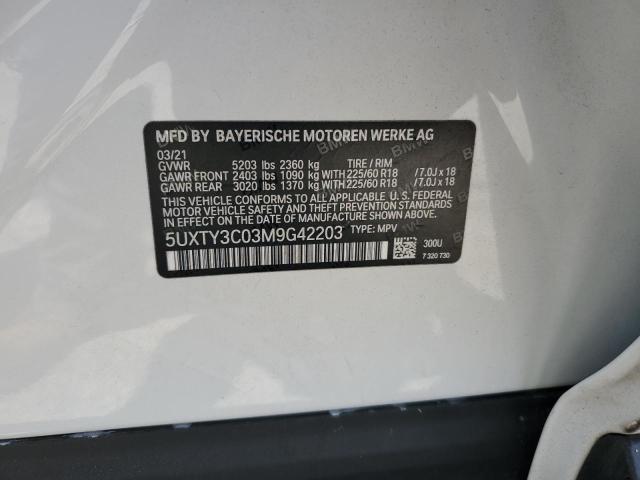 5UXTY3C03M9G42203 - 2021 BMW X3 SDRIVE30I WHITE photo 13