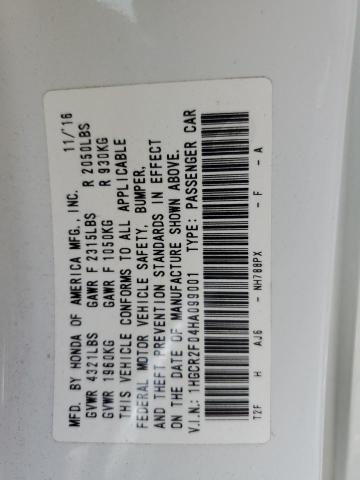 1HGCR2F04HA099001 - 2017 HONDA ACCORD EX WHITE photo 13
