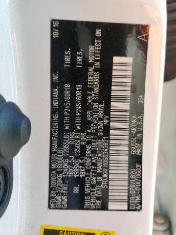 5TDJKRFH0GS343821 - 2016 TOYOTA HIGHLANDER XLE WHITE photo 13