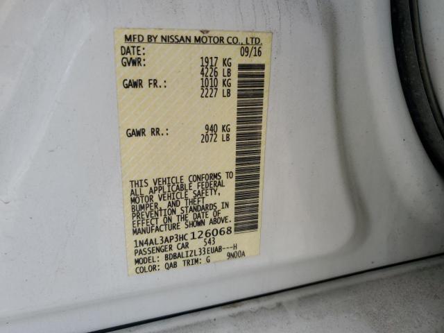 1N4AL3AP3HC126068 - 2017 NISSAN ALTIMA 2.5 WHITE photo 12